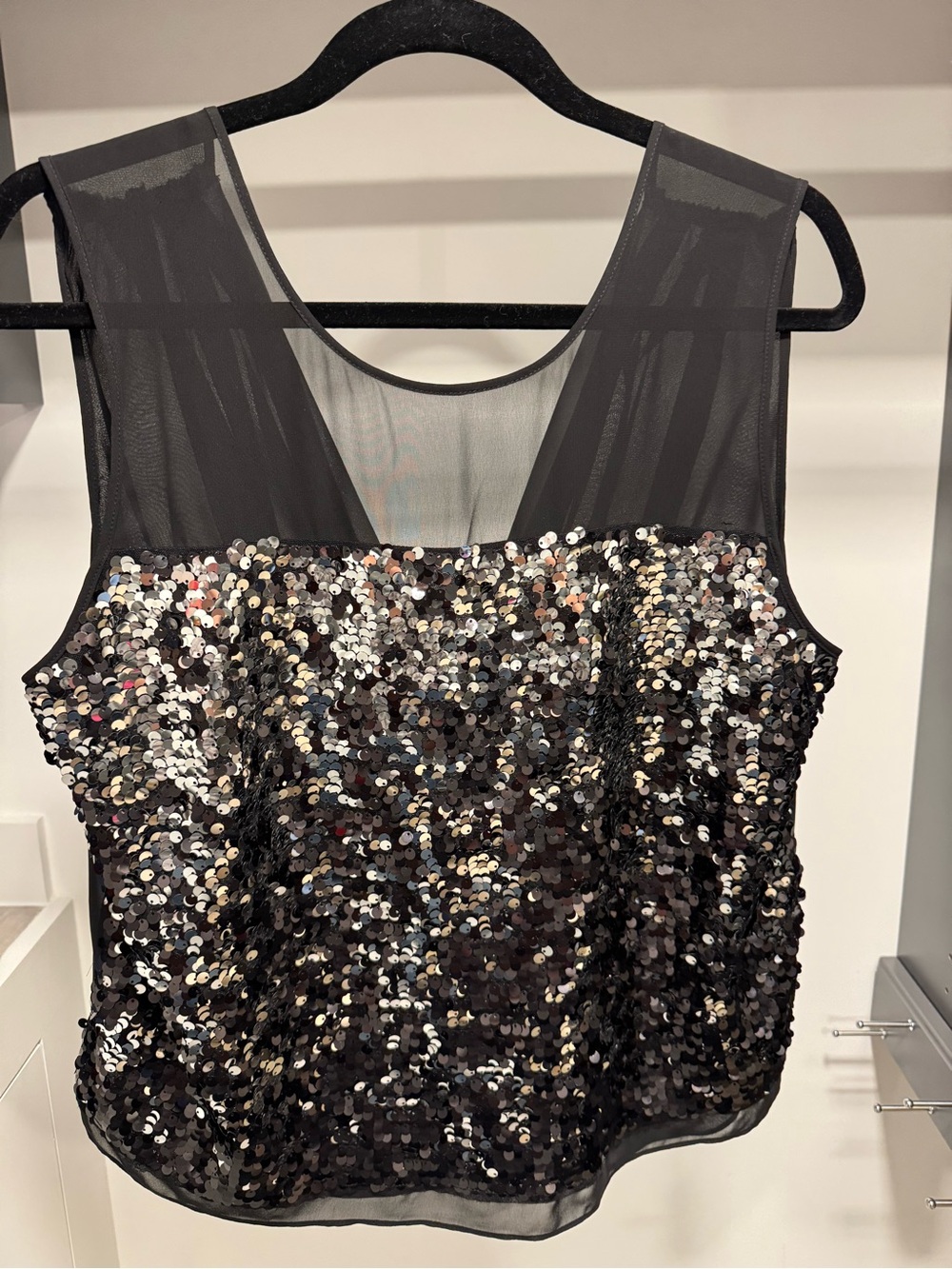 BCBGMaxAzria Black Sequin Top